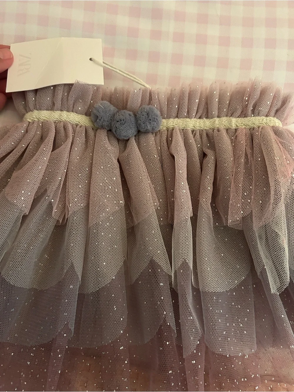 Zara Glitter Layered Tulle Skirt in Dusty Pink